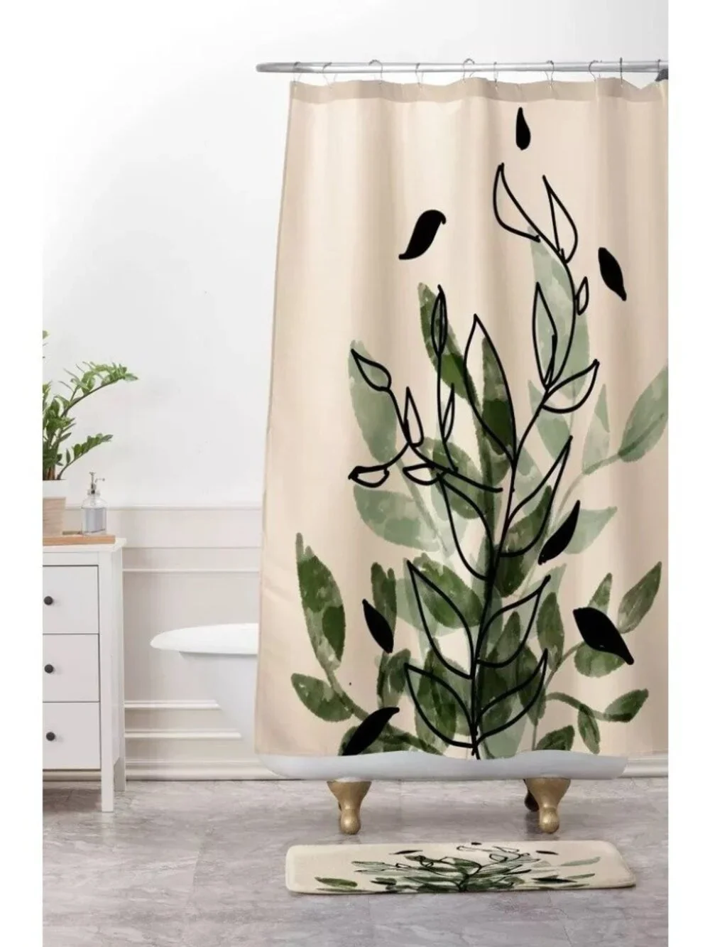 Deny Designs Aleeya Jones Green & Cream Leaves Print Shower Curtain 71